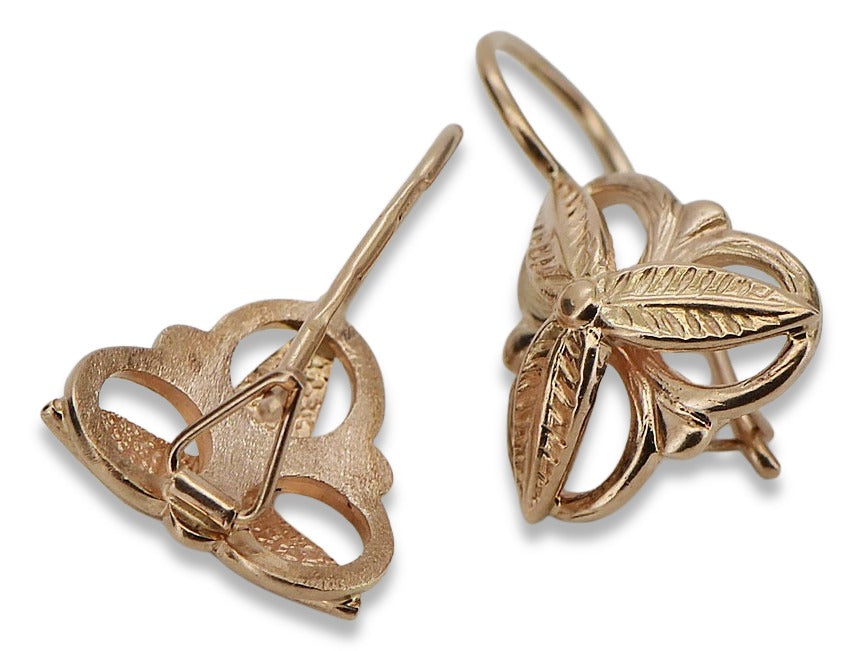 Vintage Leaf Earrings in 14K Rose Gold (ven064) — side view showing the setting