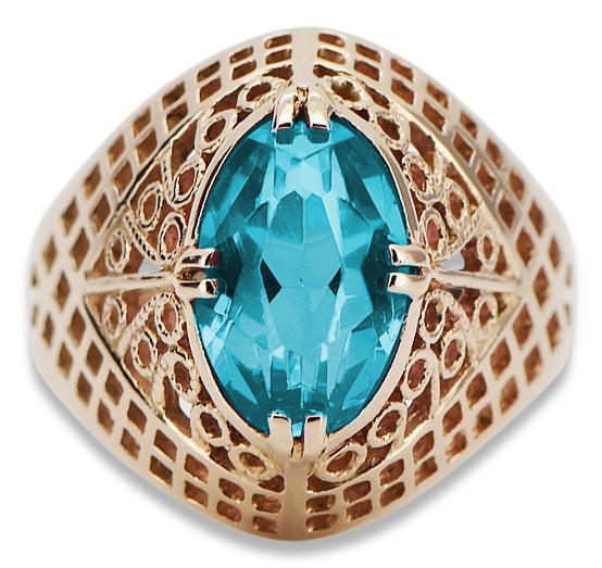 Vintage Aquamarine Ring in 14K Rose Gold (vrc030r-aq) — back view with the clasp