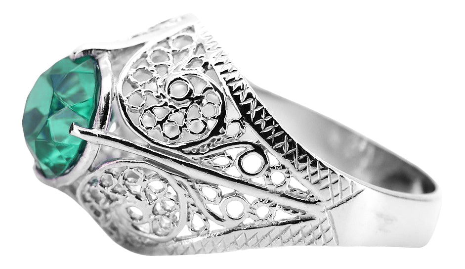 Vintage Emerald Ring in Sterling Silver (vrc026s-em) — full view of the piece