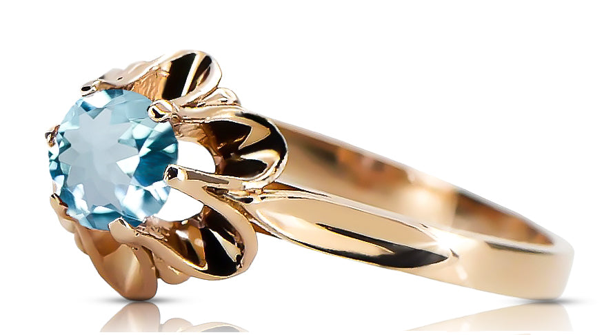 Vintage Aquamarine Ring in 14K Rose Gold (vrc004r-aq) — worn on the neckline, showing the drape