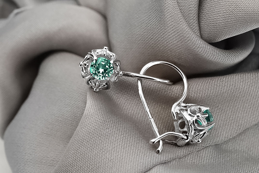 Vintage Emerald Earrings in Sterling Silver (vec145s-em) — close-up of the hallmark on the inner band