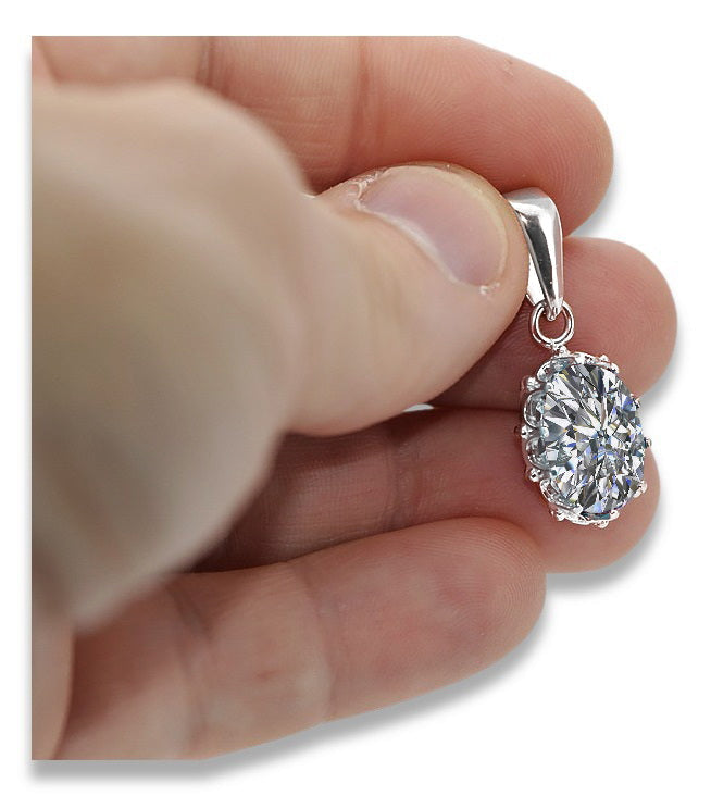 Vintage Zircon Pendant in Sterling Silver (vpc008s-zi) — side view showing the setting