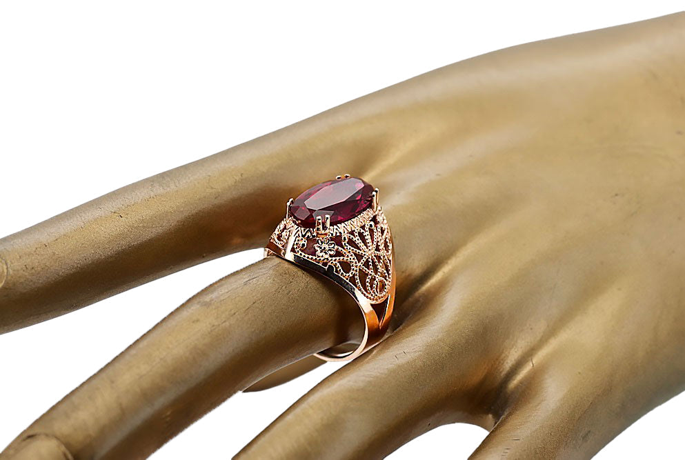 Vintage Ruby Ring in 14K Rose Gold (vrc074r-rb) — side view showing the setting