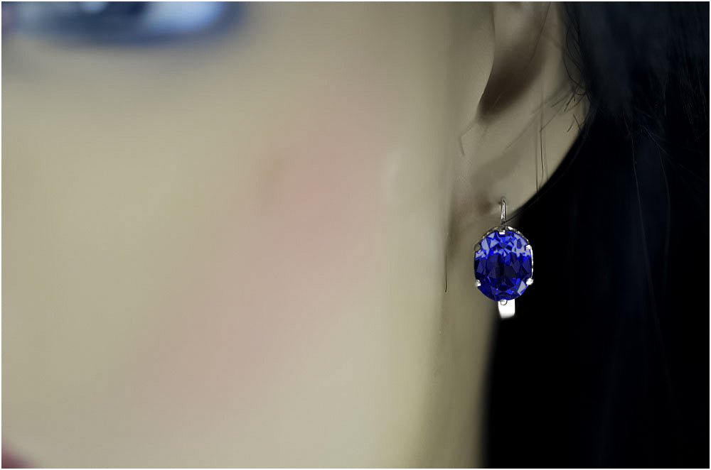 Vintage Sapphire Earrings in Sterling Silver (vec003s-sp) — side view showing the setting