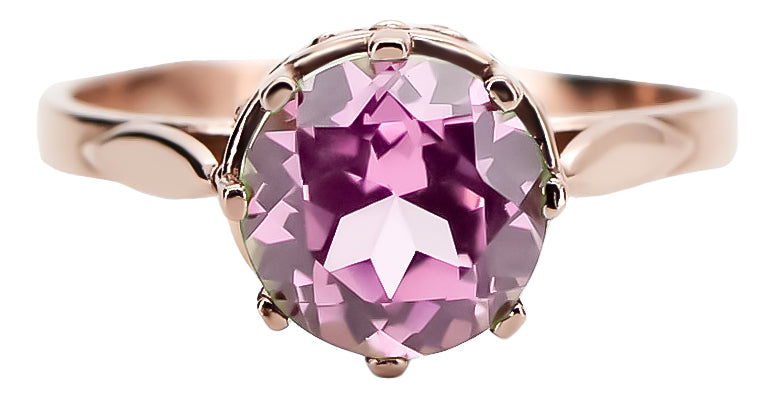 Vintage Amethyst Craft Ring in 14K Rose Gold (vrc366r-am) — close-up of the stone and setting