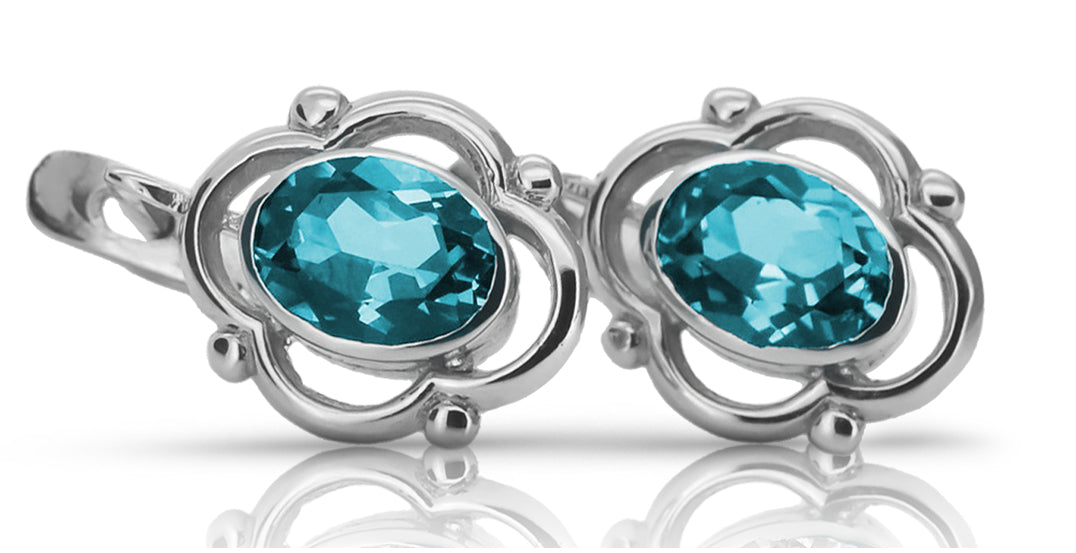 Vintage Aquamarine Earrings in Sterling Silver (vec033s-aq) — side view showing the setting