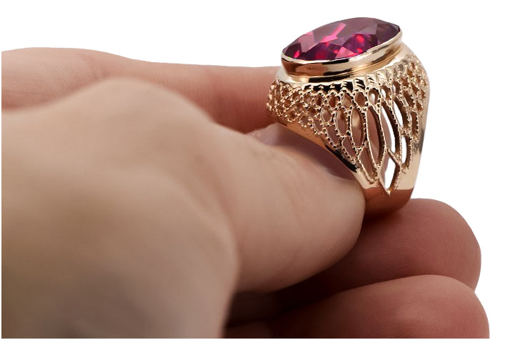 Vintage Ruby Ring in Rose Gold-Plated Sterling Silver (vrc089rp-rb) — side view showing the setting