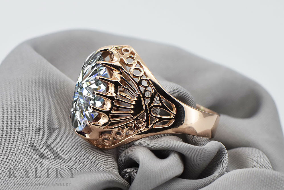 Vintage Zircon Ring in 14K Rose Gold (vrc020r-zi) — close-up of the stone and setting