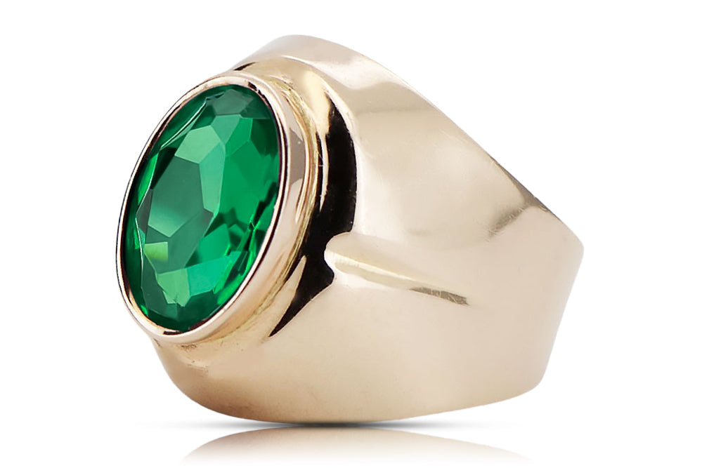 Vintage Emerald Ring in 14K Rose Gold (vrc296r-em) — worn on the hand, showing profile