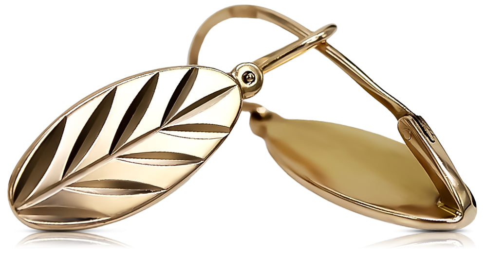 Vintage Leaf Earrings in 14K Rose Gold (ven116) — view 2