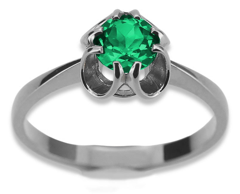 Vintage Emerald Ring in Sterling Silver (vrc348s-em) — worn on the hand, showing profile