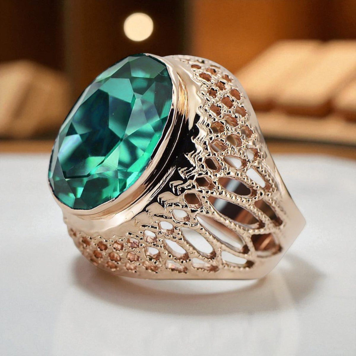 Vintage Emerald Ring in Rose Gold-Plated Sterling Silver (vrc089rp-em)