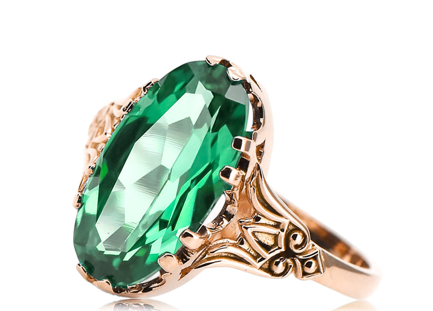 Vintage Emerald Ring in 14K Rose Gold (vrc058r-em) — side view showing the setting