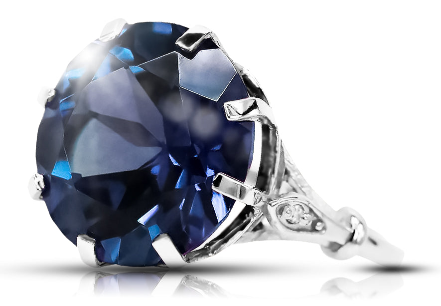 Vintage Sapphire Ring in Sterling Silver (vrc073s-sp) — side view showing the setting