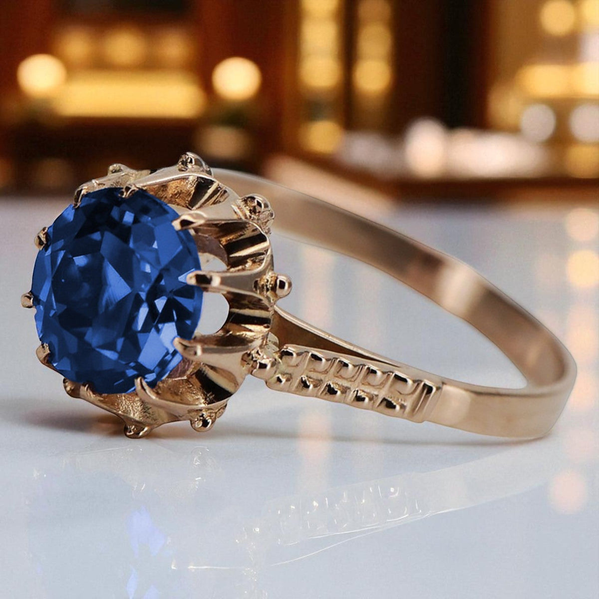 Vintage Sapphire Ring in 14K Rose Gold (vrc045r-sp)