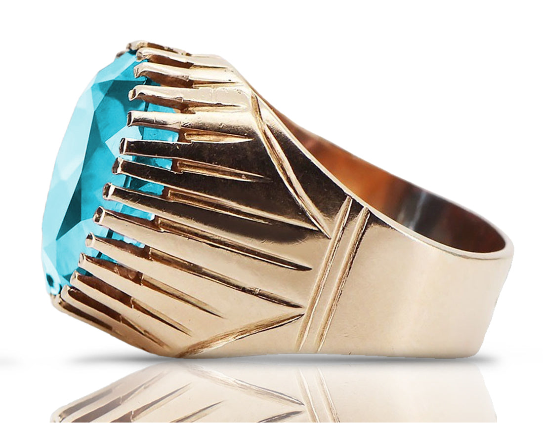 Vintage Aquamarine Ring in 14K Rose Gold (vrc048r-aq) — side view showing the setting