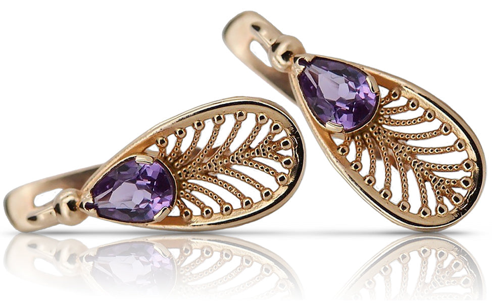 Vintage Alexandrite Earrings in 14K Rose Gold (vec067r-ax) — full view of the piece