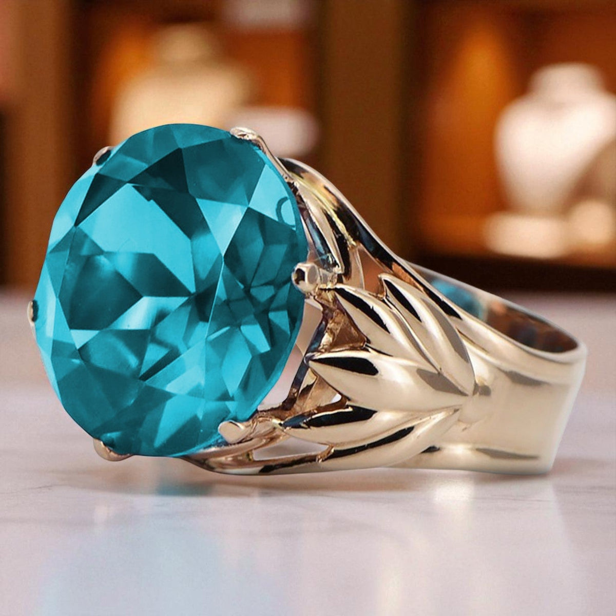 Vintage Aquamarine Ring in 14K Rose Gold (vrc029r-aq)