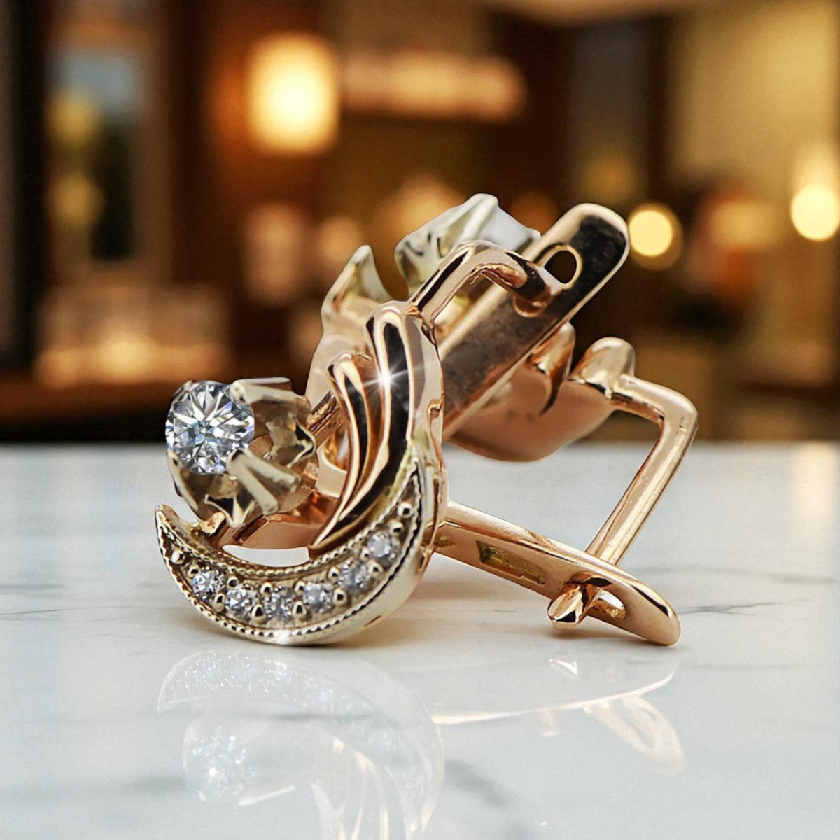 Vintage Zircon Earrings in 14K Rose & White Gold (vec093rw-zi)