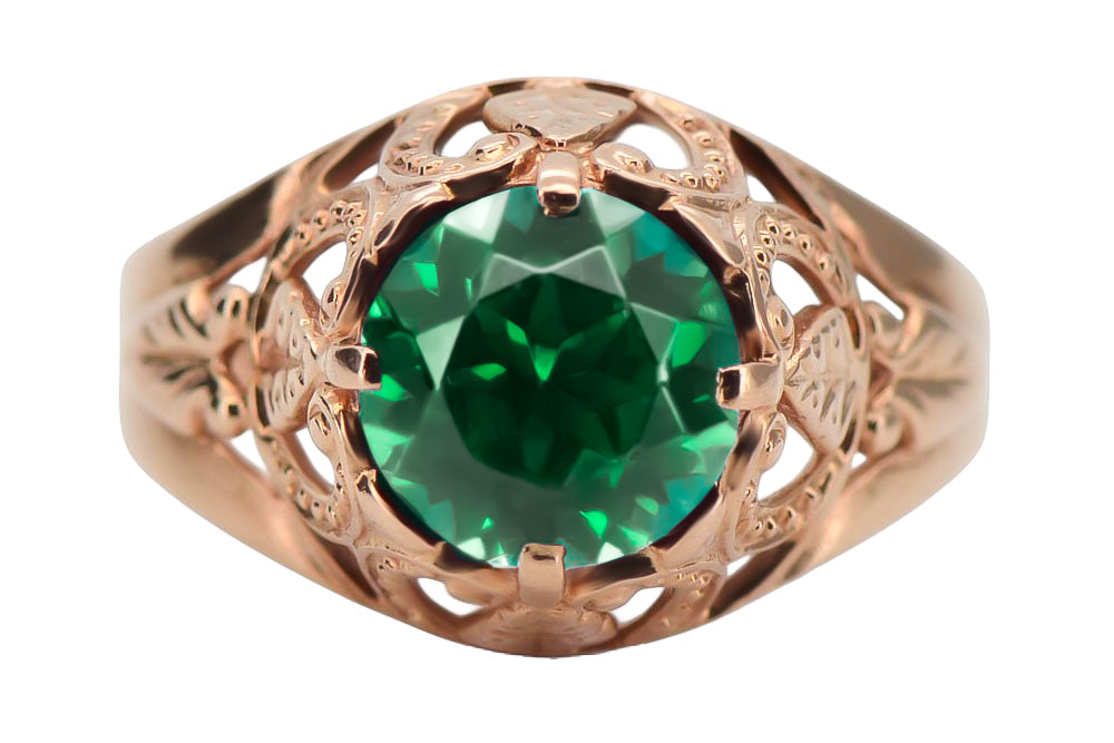 Vintage Emerald Craft Ring in 14K Rose Gold (vrc080r-em) — close-up of the hallmark on the inner band