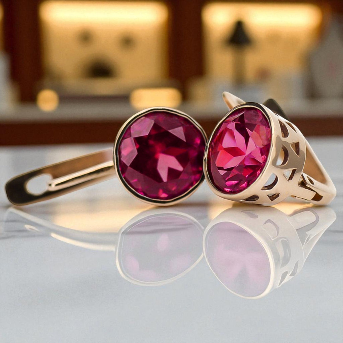 Vintage Ruby Earrings in 14K Rose Gold (vec107r-rb)