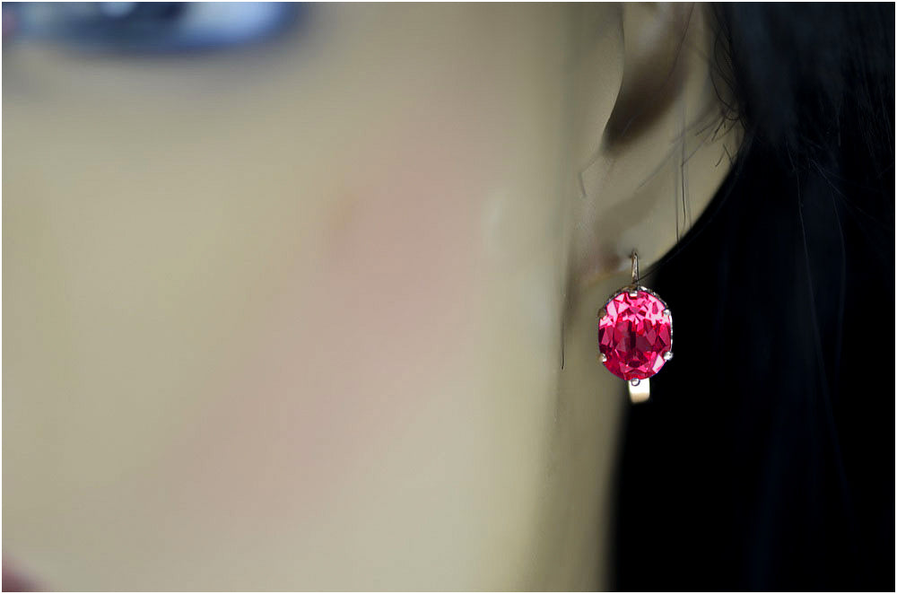Vintage Ruby Earrings in 14K Rose Gold (vec003r-rb) — close-up of the hallmark on the inner band