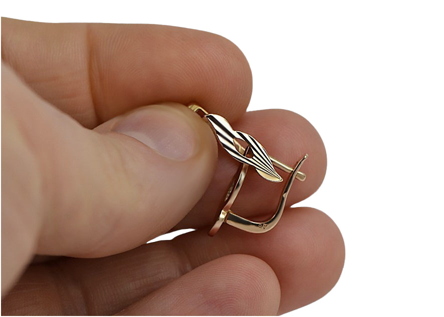Vintage Leaf Earrings in 14K Rose Gold (ven062) — view 4