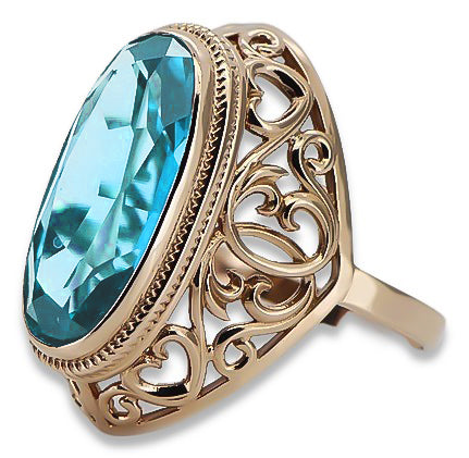 Vintage Aquamarine Ring in 14K Rose Gold (vrc184r-aq) — worn on the hand, showing profile