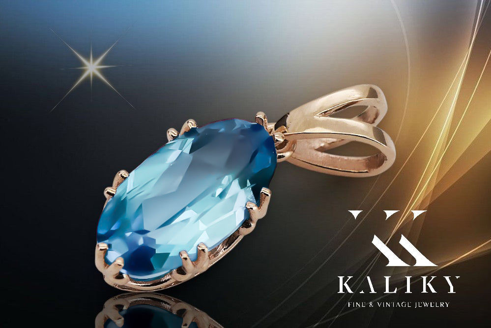 Vintage Aquamarine Pendant in 14K Rose Gold (vpc019r-aq) — side view showing the setting