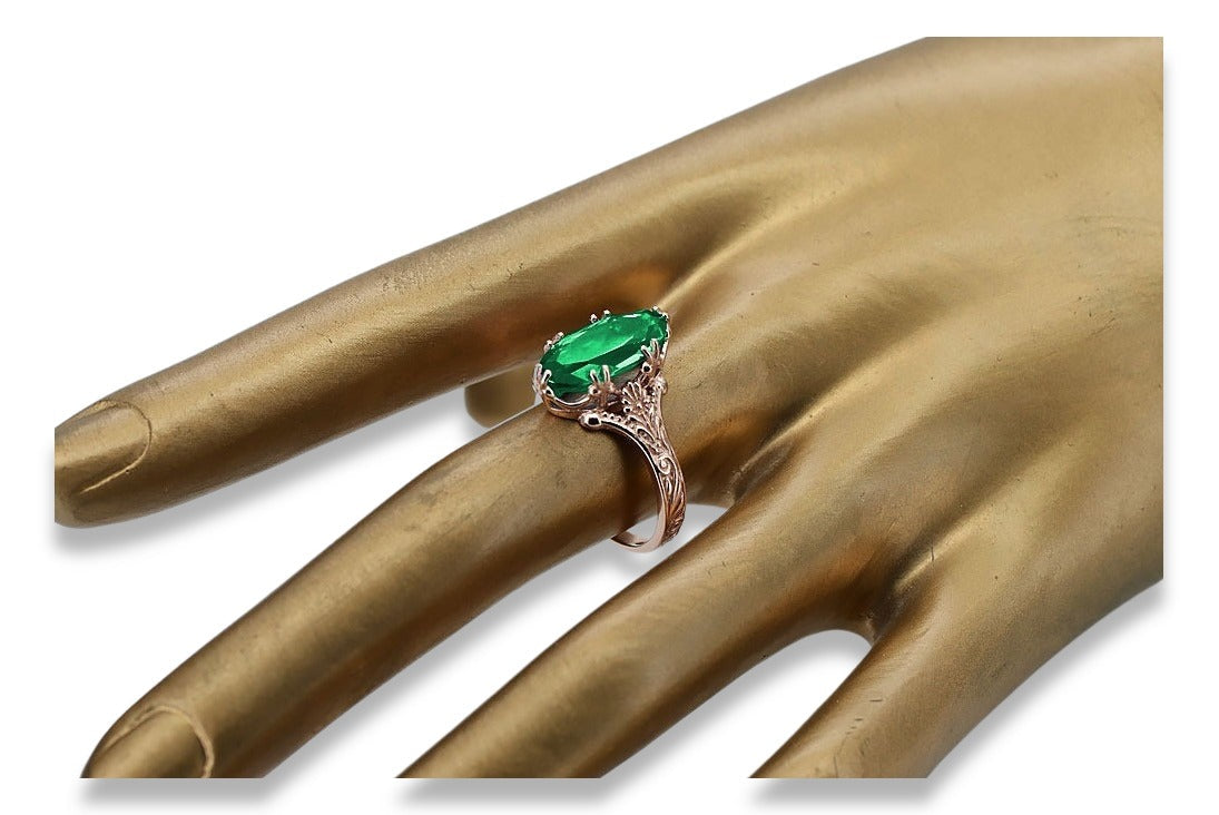 Vintage Emerald Oval Ring in 14K Rose Gold (vrc084r-em) — side view showing the setting