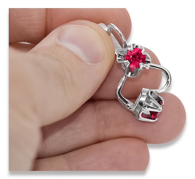 Vintage Ruby Earrings in Sterling Silver (vec018s-rb) — side view showing the setting