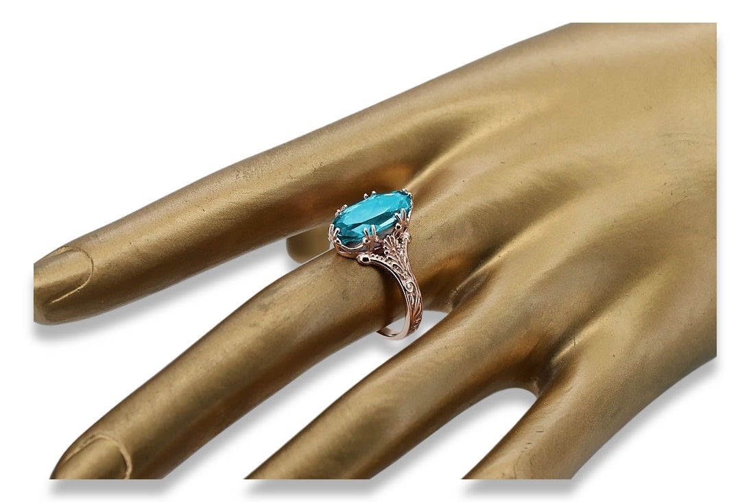 Vintage Aquamarine Akwamatyn Ring in 14K Rose Gold (vrc084r-aq) — side view showing the setting