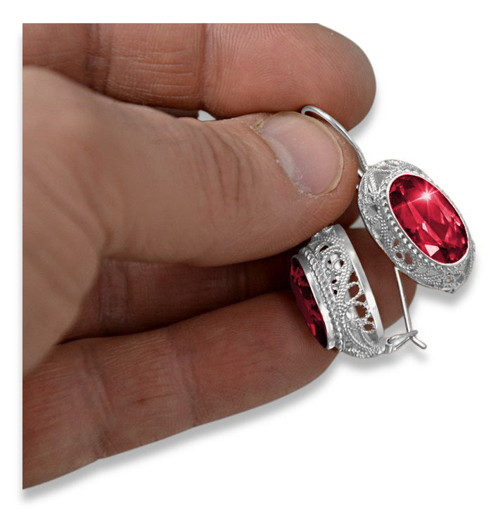 Vintage Ruby Earrings in Sterling Silver (vec023s-rb) — full view of the piece