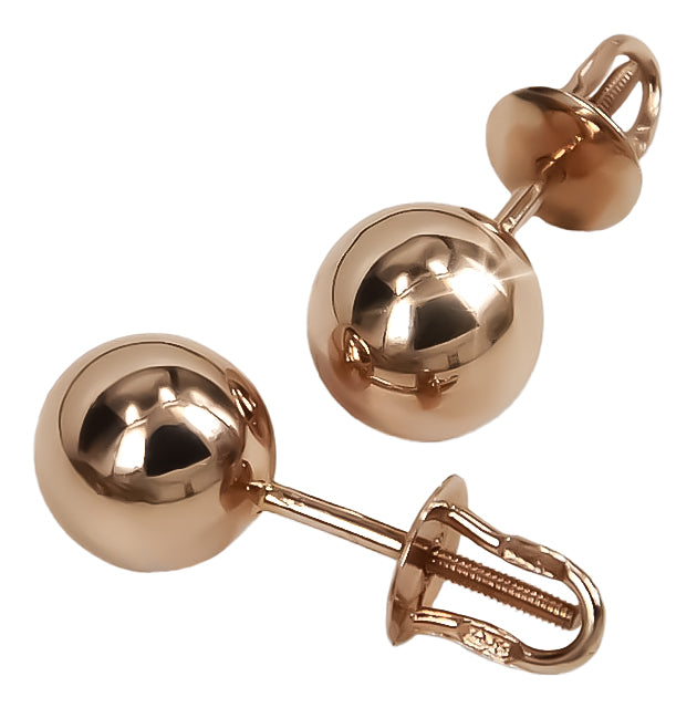 Vintage Ball Earrings in 14K Rose Gold (ven043) — side view showing the setting