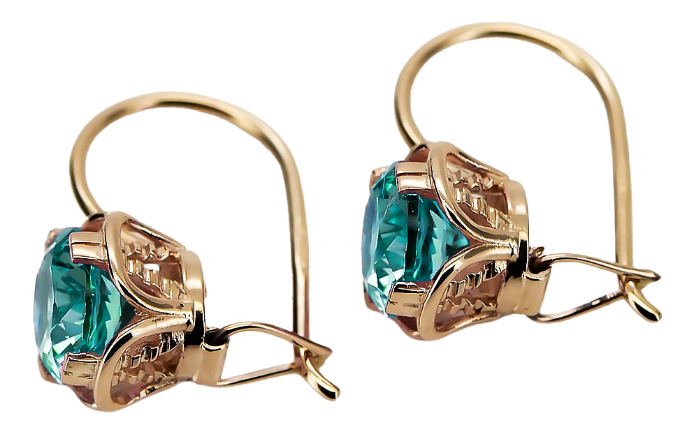 Vintage Emerald Earrings in 14K Rose Gold (vec029r-em) — back view with the clasp
