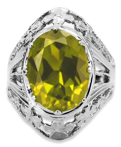 Vintage Yellow Peridot Ring in Sterling Silver (vrc031s-yp) — worn on the hand, showing profile