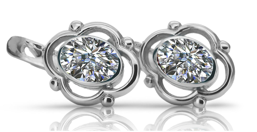 Vintage Zircon Earrings in Sterling Silver (vec033s-zi) — side view showing the setting