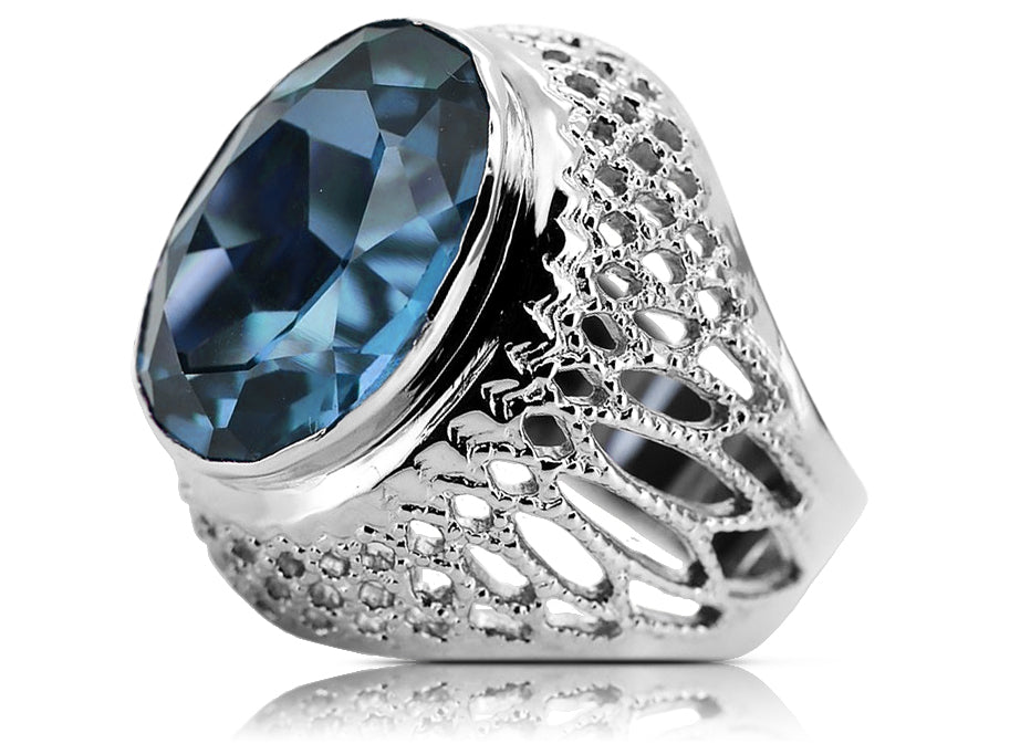 Vintage Aquamarine Ring in Sterling Silver (vrc089s-aq)