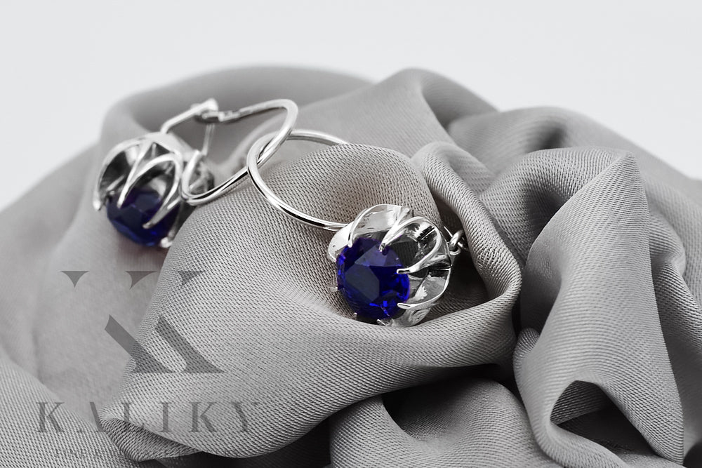Vintage Sapphire Earrings in Sterling Silver (vec062s-sp) — side view showing the setting