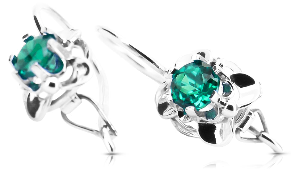 Vintage Emerald Earrings in Sterling Silver (vec116s-em) — worn on the hand, showing profile
