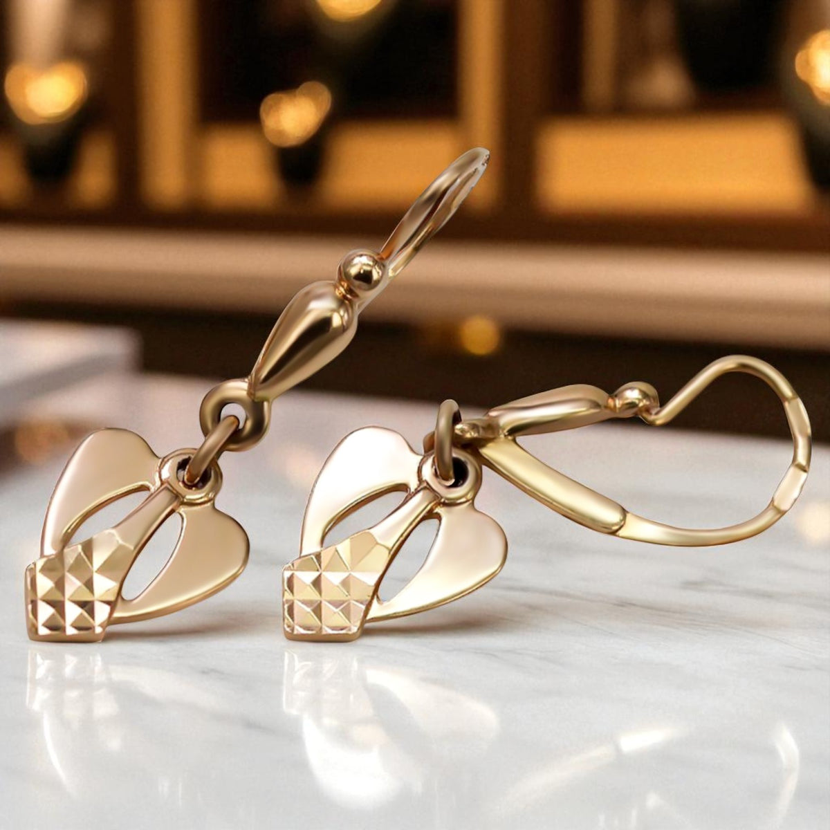 Vintage Leaf Earrings in 14K Rose Gold (ven245)