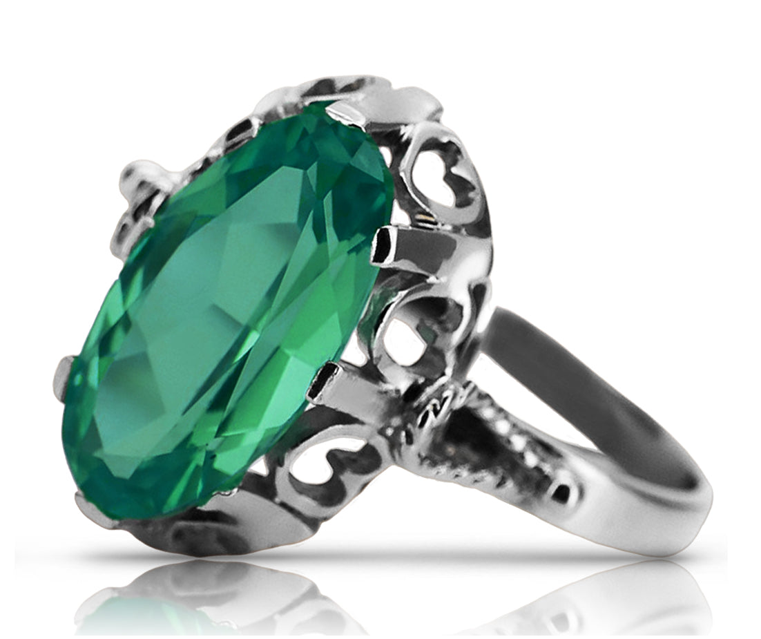 Vintage Emerald Ring in Sterling Silver (vrc134s-em) — full view of the piece