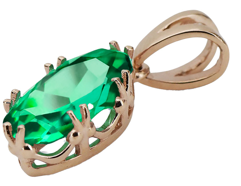 Vintage Emerald Pendant in 14K Rose Gold (vpc019r-em) — worn on the hand, showing profile