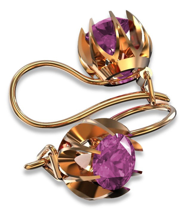 Vintage Amethyst Earrings in 14K Rose Gold (vec062r-am) — back view with the clasp