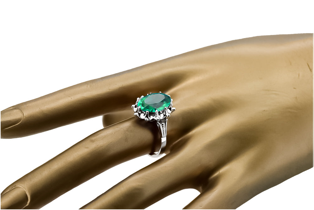 Vintage Emerald Ring in Sterling Silver (vrc079s-em) — close-up of the hallmark on the inner band