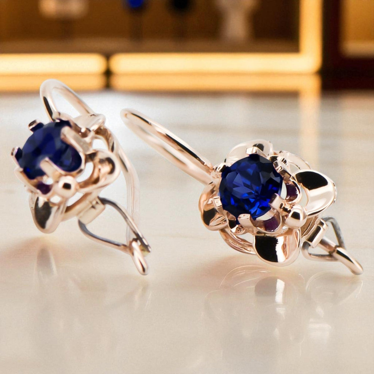 Vintage Sapphire Craft Earrings in 14K Rose Gold (vec116r-sp)