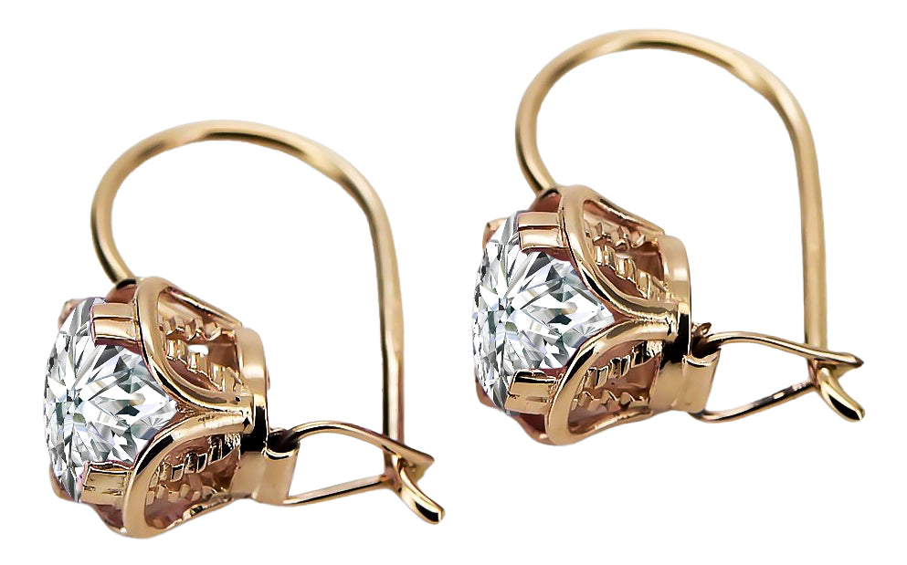 Vintage Zircon Earrings in 14K Rose Gold (vec029r-zi) — worn on the hand, showing profile