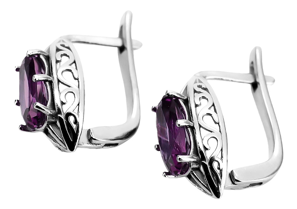 Vintage Amethyst Earrings in Sterling Silver (vec141s-am) — full view of the piece