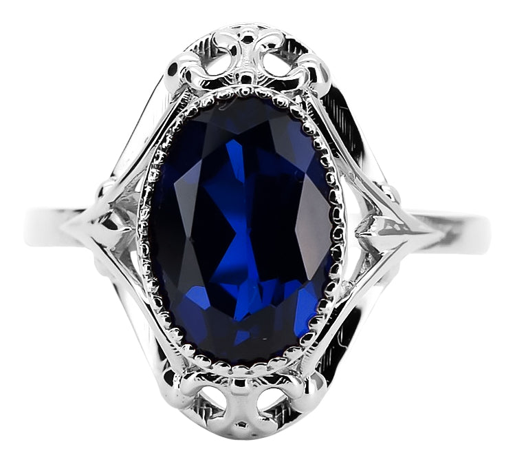 Vintage Sapphire Ring in Sterling Silver (vrc128s-sp) — close-up of the hallmark on the inner band