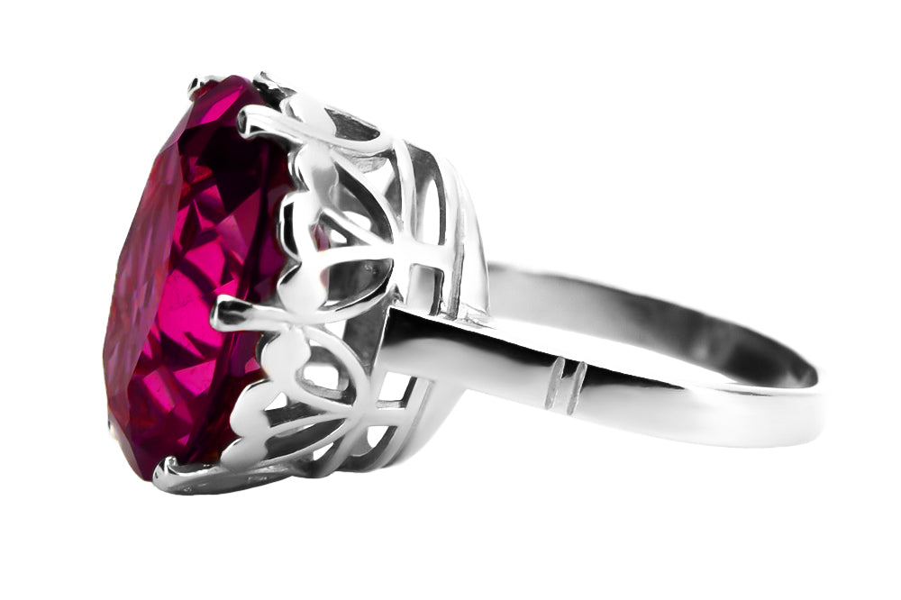 Vintage Ruby Oval Polish Ring in Sterling Silver (vrc130s-rb) — side view showing the setting